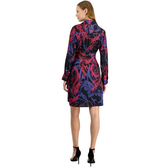 Tahari ASL Womens Tie Front Faux-Wrap Dress Black Cobalt Size 8 MSRP $139 - Picture 3 of 4